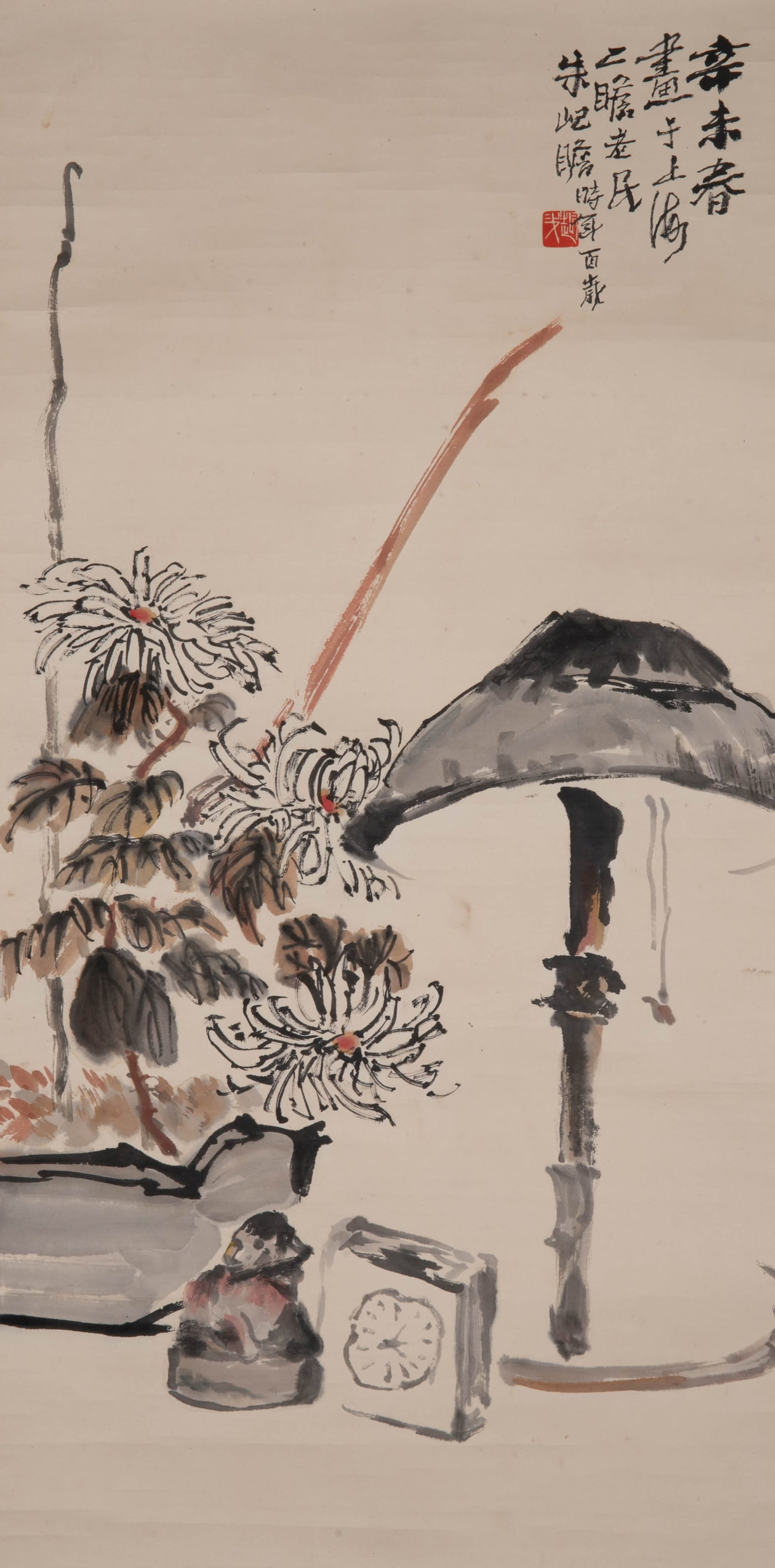 Zhu Qizhan, Hundred Years, chrysanthemum painting, hanging scroll: Zhu Qizhan, ??Hundred Years,?? chrysanthemum painting, hanging scroll
