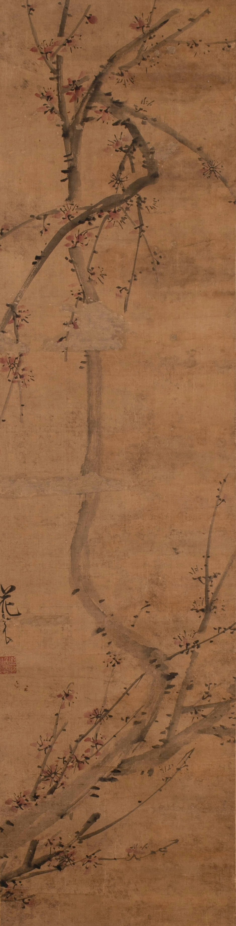 Anonymous, ancient silk painting of plum blossoms: Anonymous, ancient silk painting of plum blossoms