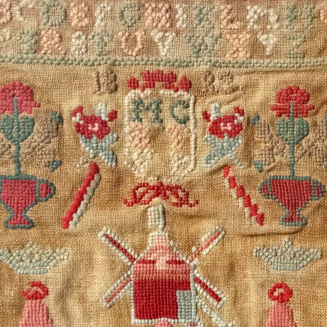 Needlework Sampler, Hand-Embroidered - 2