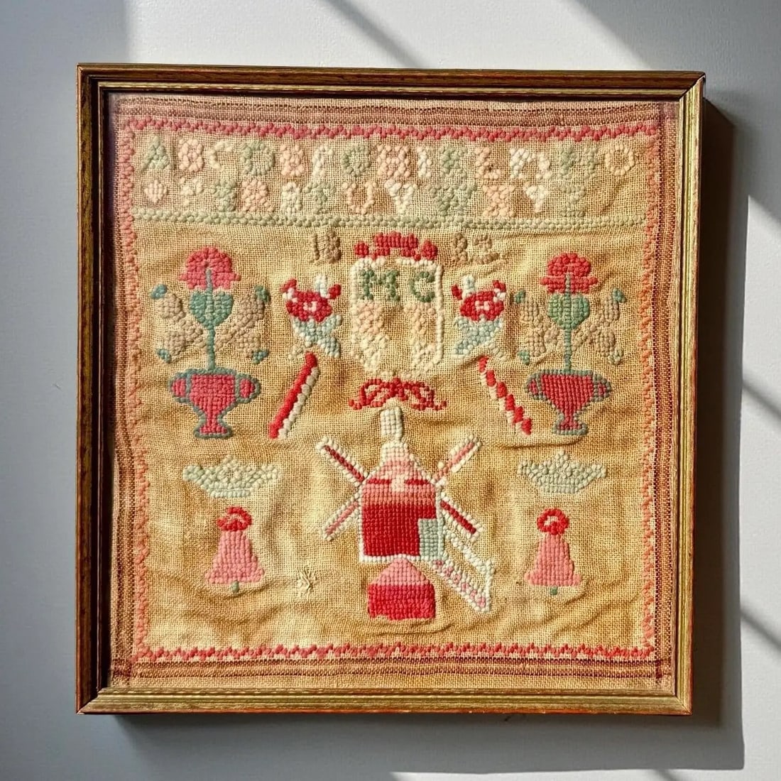 Needlework Sampler, Hand-Embroidered - 8