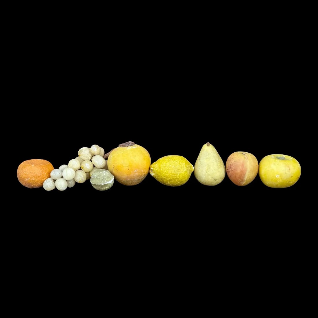 Italian Carved Marble Fruits - Set of 8: Italian Carved Marble Fruits - Set of 8 An assorted collection of 8 vintage Italian realistic marble fruit decoys. The set includes a bunch of green grapes, a lemon, walnut, peach, pear, and orange.