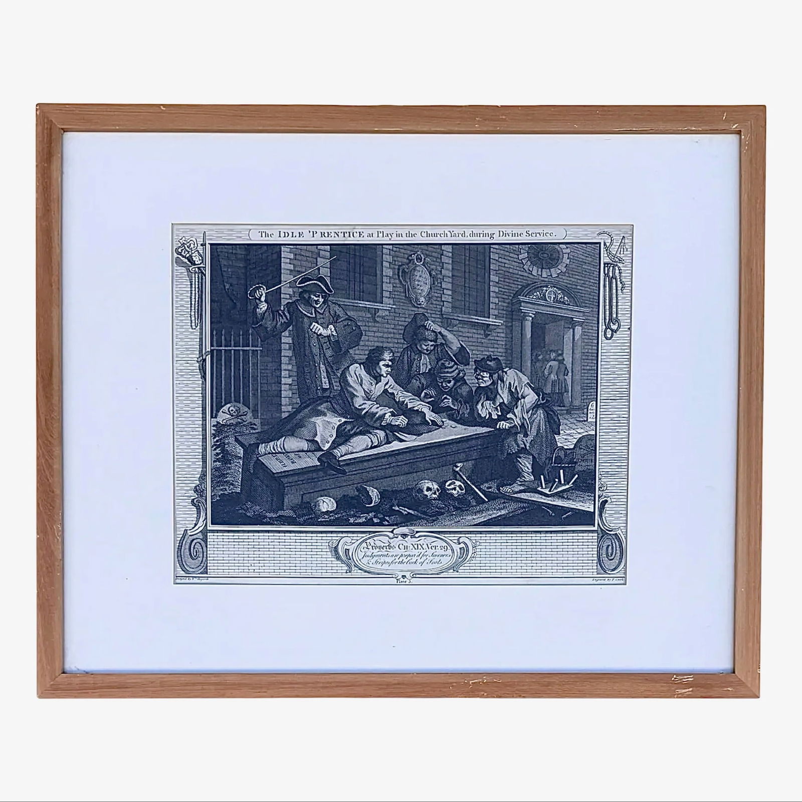 Hogarth Cooke Idleness Engraving: Hogarth Cooke Idleness Engraving An antique engraving after William Hogarth, The Idle ’Prentice at Play in the Church Yard, from the 1747 Industry and Idleness series. Engraved by Thomas Cook,