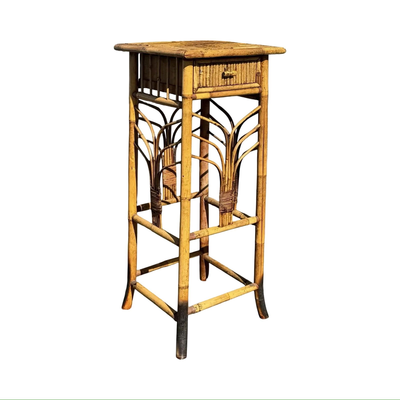 Burnt Bamboo Rattan Side Table (1 of 8)