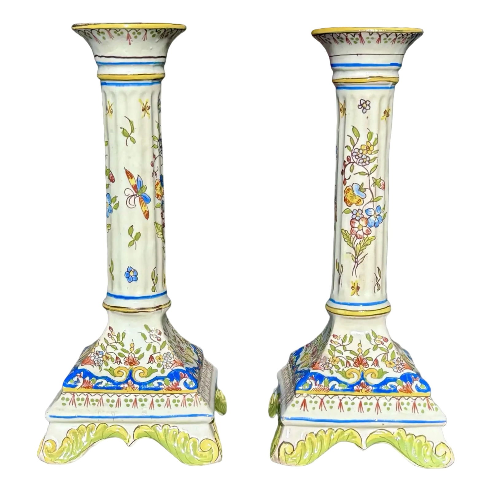Pair French Desvres Faience Candlesticks (1 of 7)