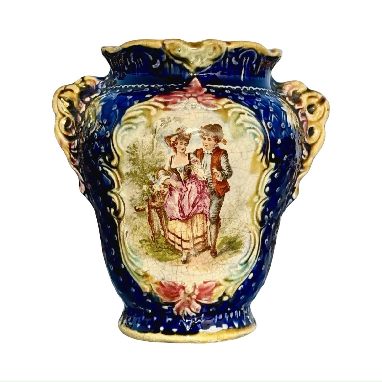 Victorian Majolica Cobalt Vase (1 of 10)