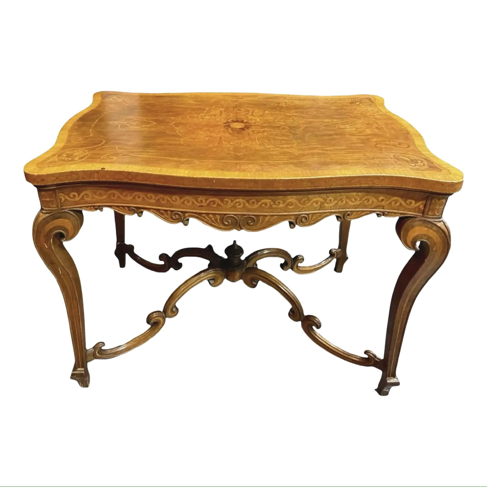 Italian Table W Satinwood Inlay: Vintage Italian table with satinwood inlay. Dimensions: 30H x 50W x 24D inches