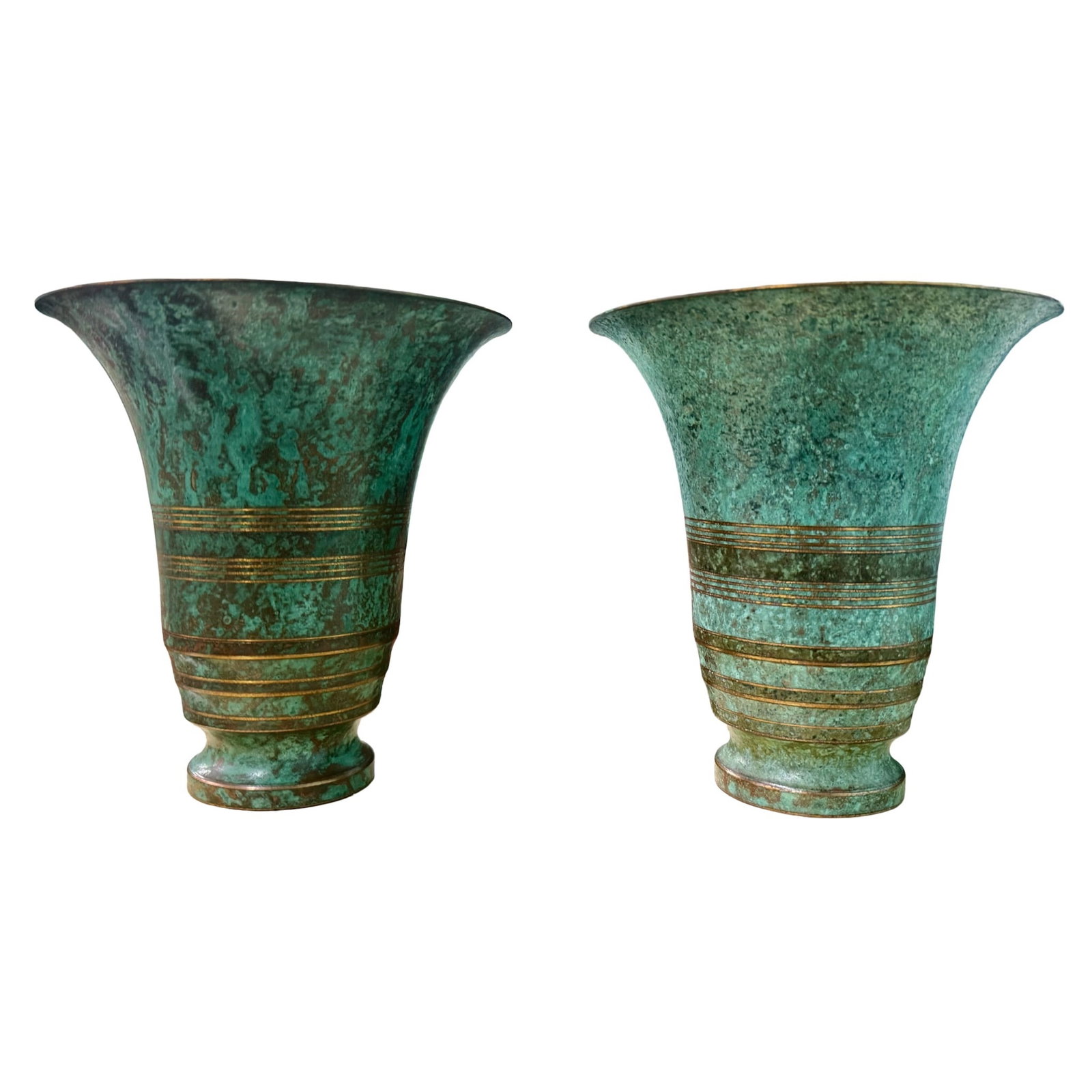 Sorensen ArtDeco Bronze Verdigris Vases (1 of 8)