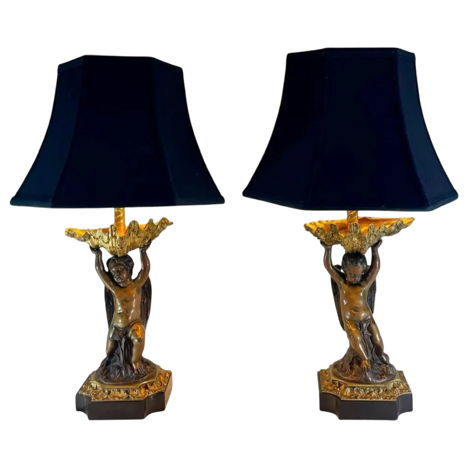 French Bronze Putti Lamps, Pair (1 of 9)