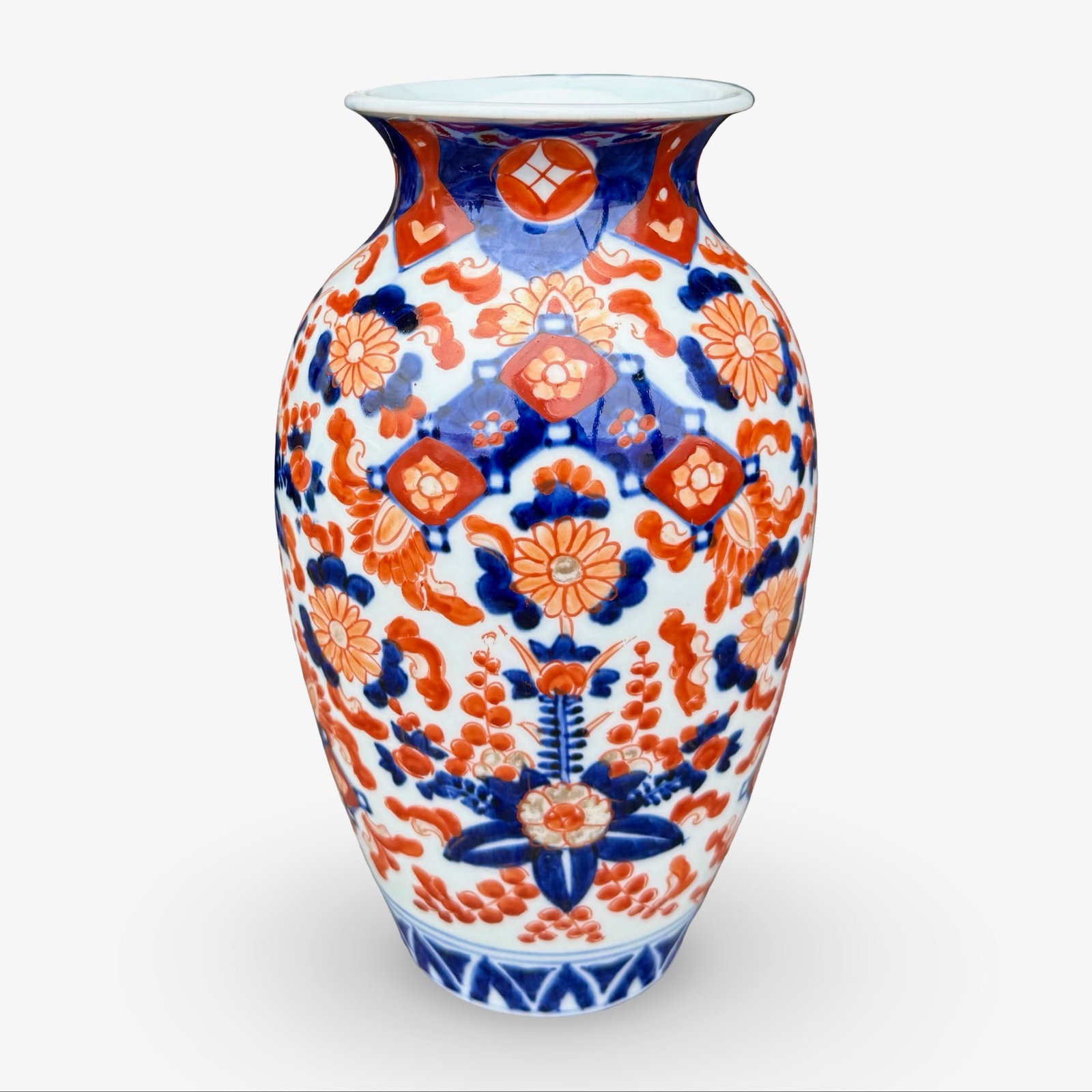 Japanese Arita Imari Vase: Japanese Arita Imari vase with chrysanthemums and floral motifs. Approx. Dimensions: 9.25H x 6W x 6D inches