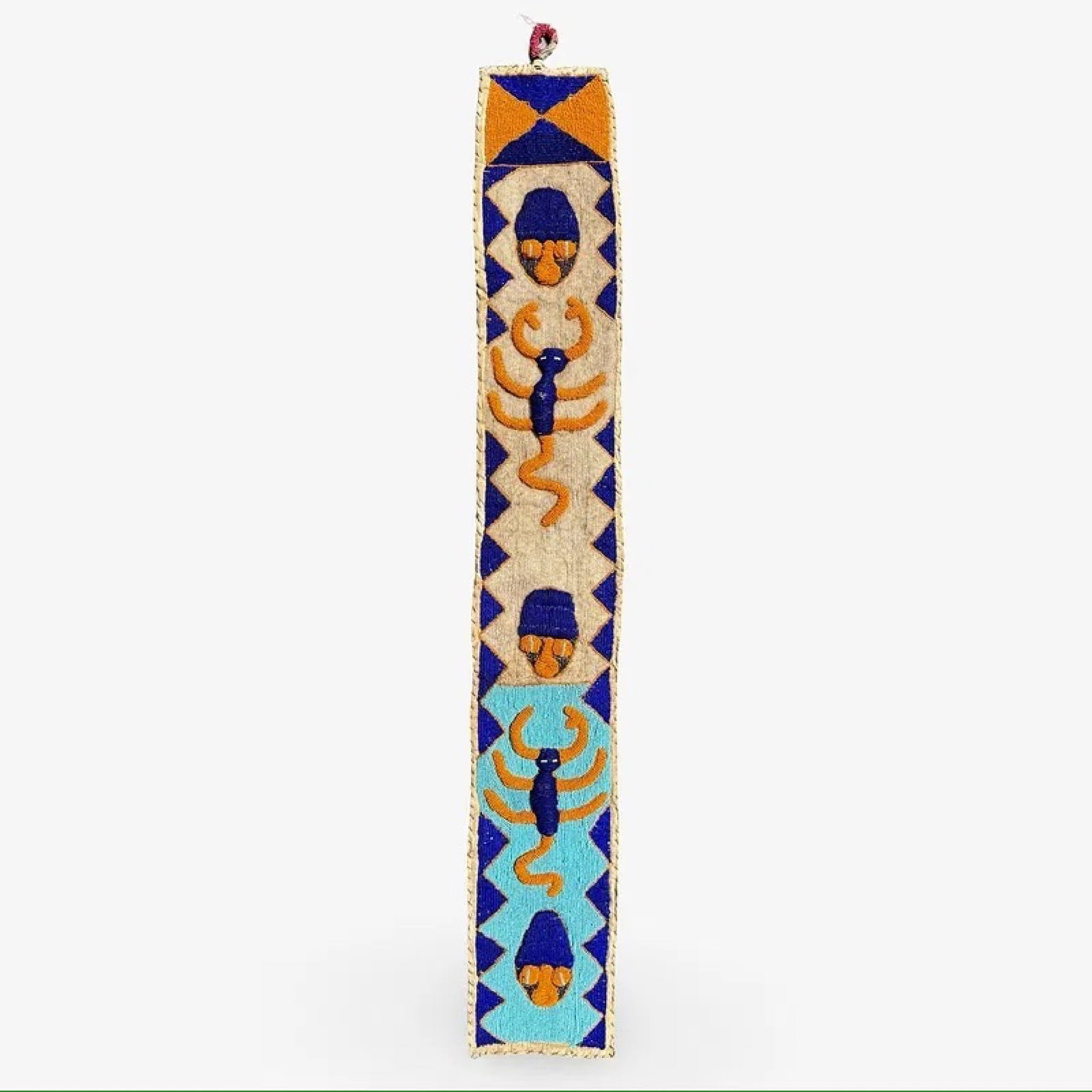 Yoruba Beaded Sash Nigeria Textile Art: Yoruba Nigerian beaded sash or diviner’s belt featuring hand-beaded geometric and figural motifs. Traditional African ceremonial textile.