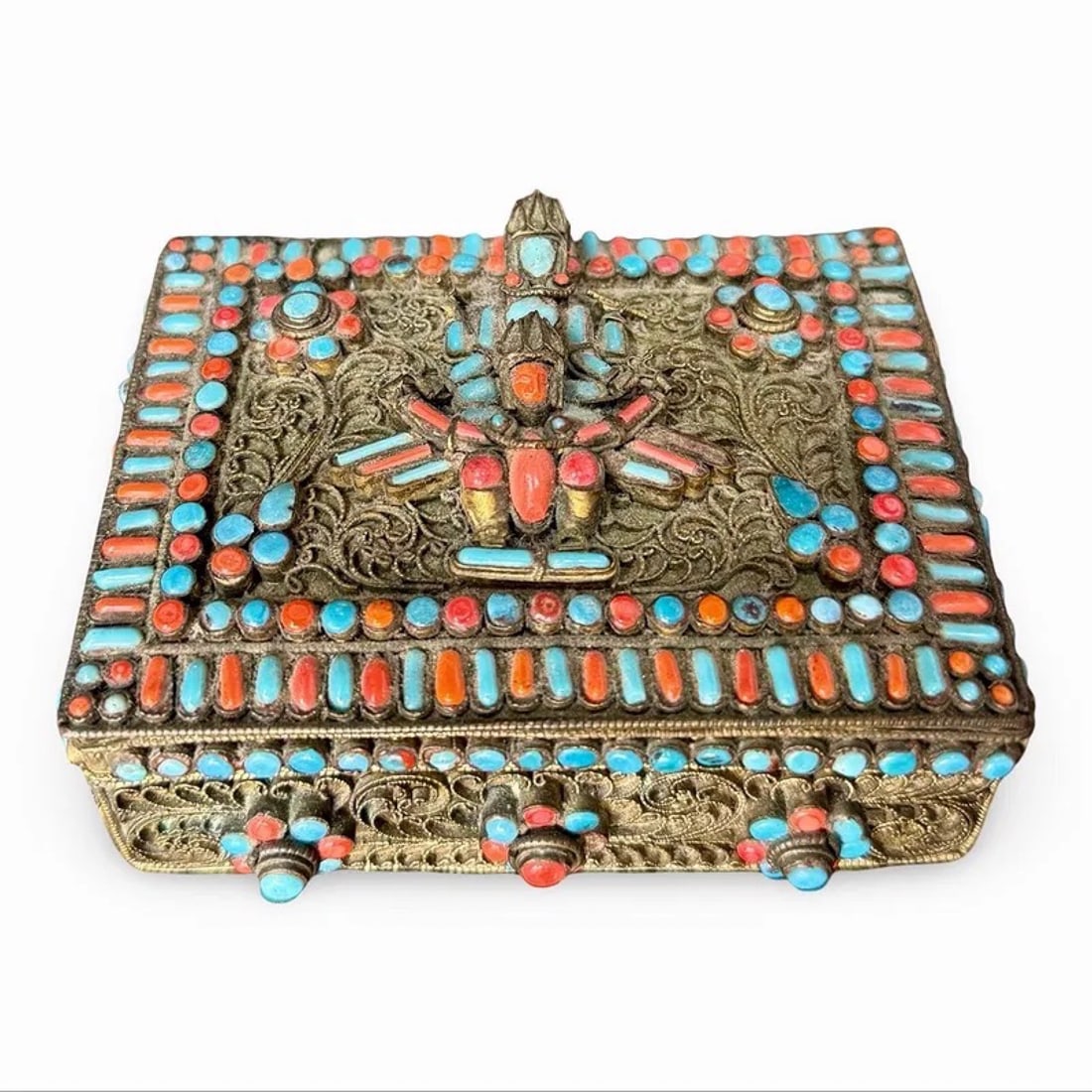 Tibetan Filigree Inlaid Jewelry Box (1 of 8)