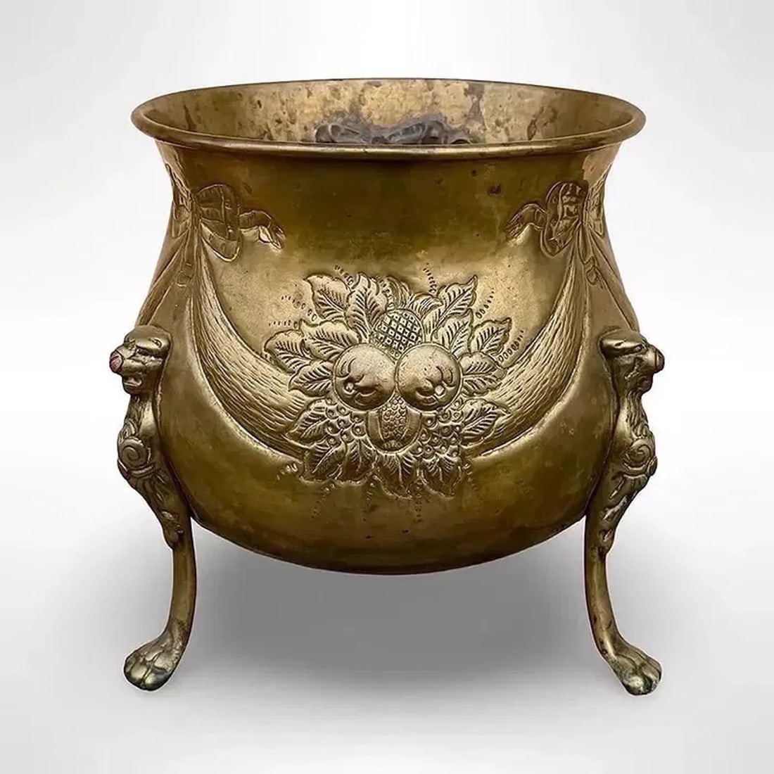 Repoussé Brass Floral Jardinière (1 of 6)