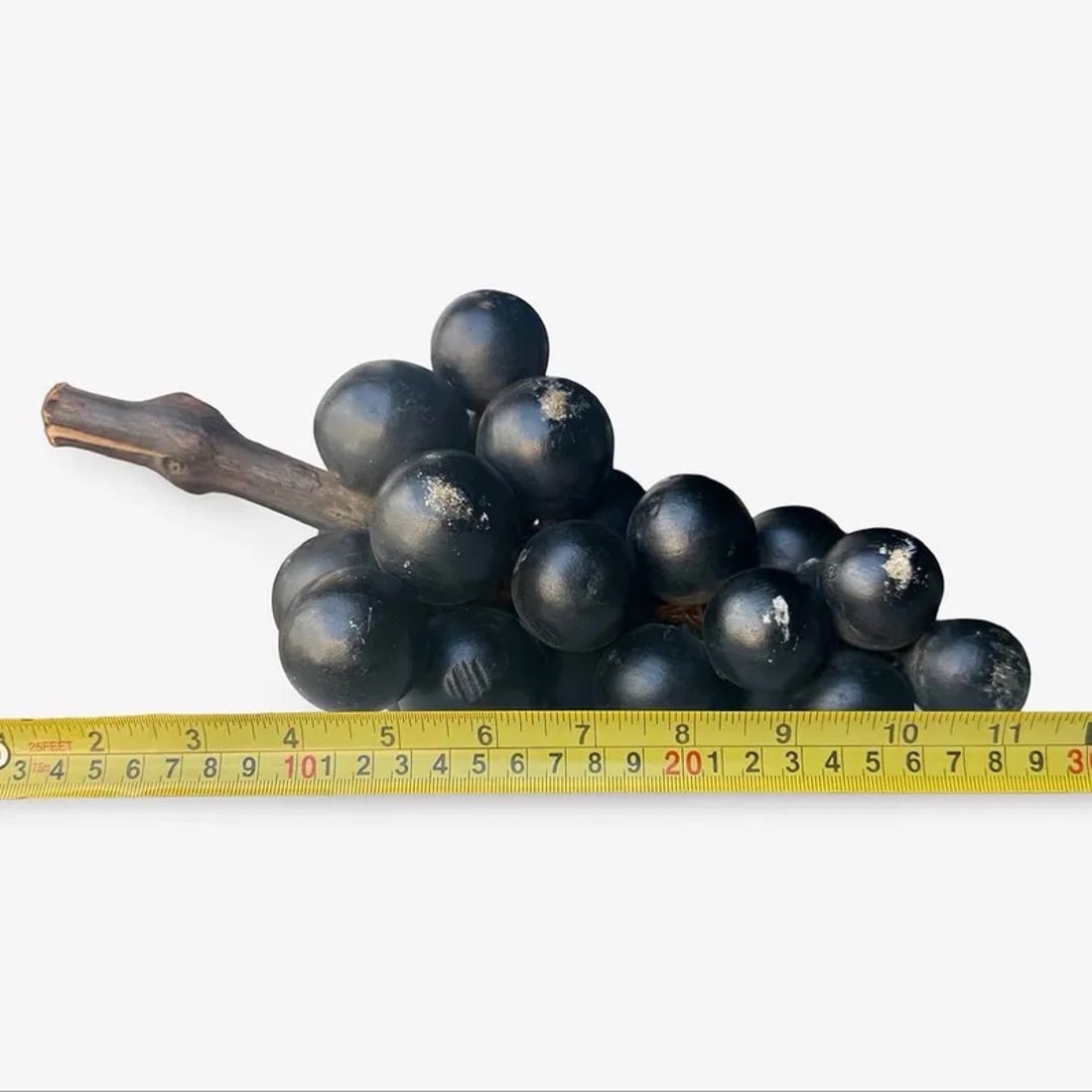 Large Italian Marble Grapes Fruits Realistic: Large Italian alabaster grape bunch on wood stem, with original Made in Italy label.