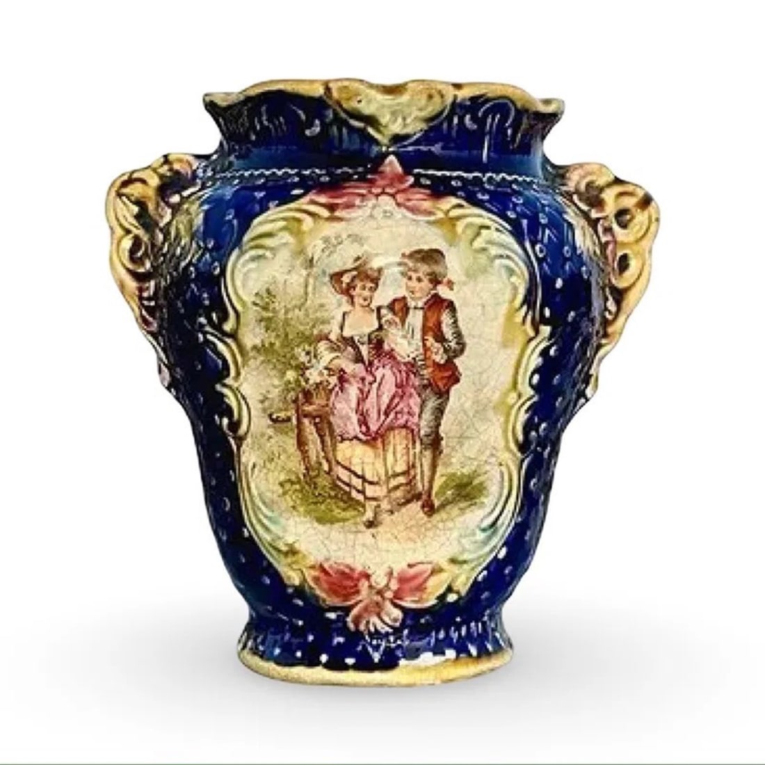 Victorian Majolica Cobalt Vase (1 of 9)