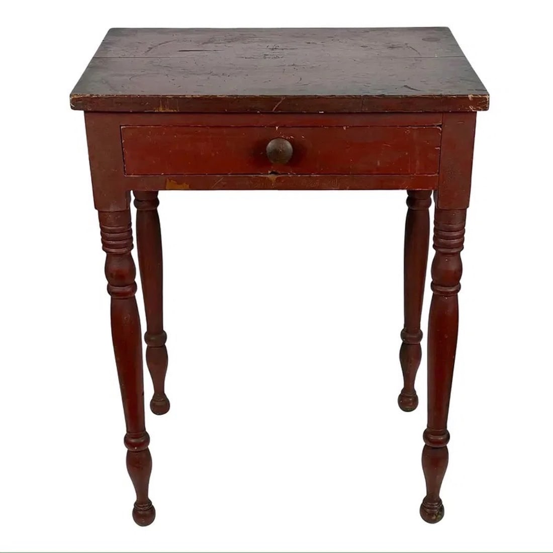 Signed Early American Red Side Table (1 of 7)