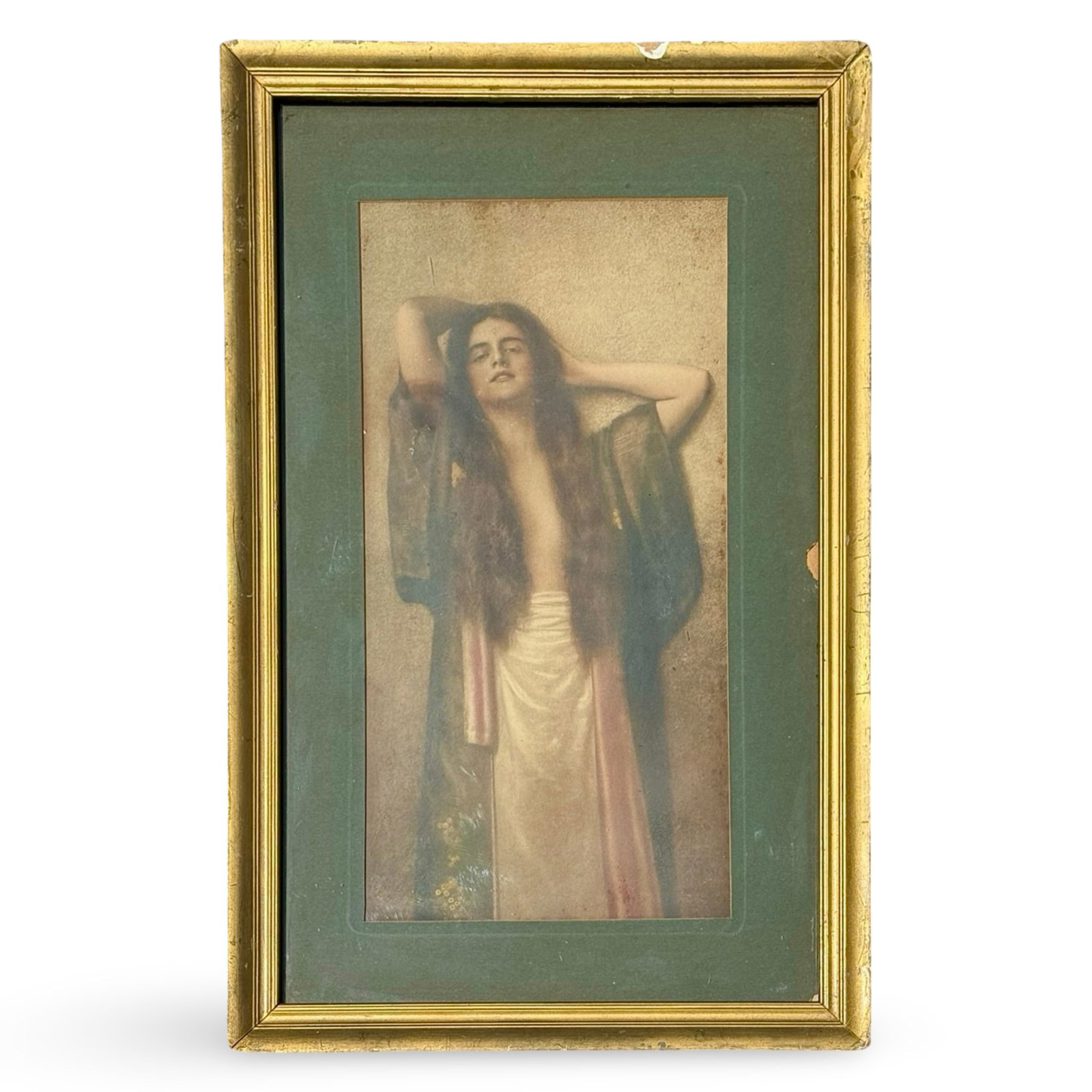Art Nouveau Bien-Etre Litho: Antique Art Nouveau lithograph of Nonnenbruch's Bien-Être ("Well-Being"), with Symbolist composition. Matted and set in a gilt wood frame. Approx. Dimensions: 21.75 H x 13.75 W x .75 D inches
