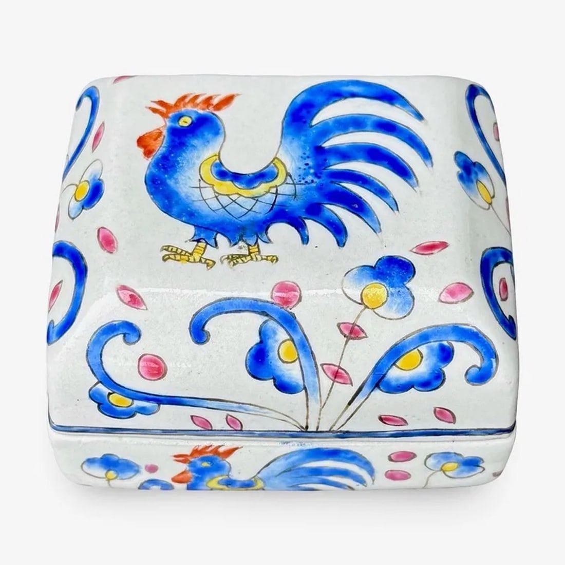 Chinese Rooster Lidded Enamel Box