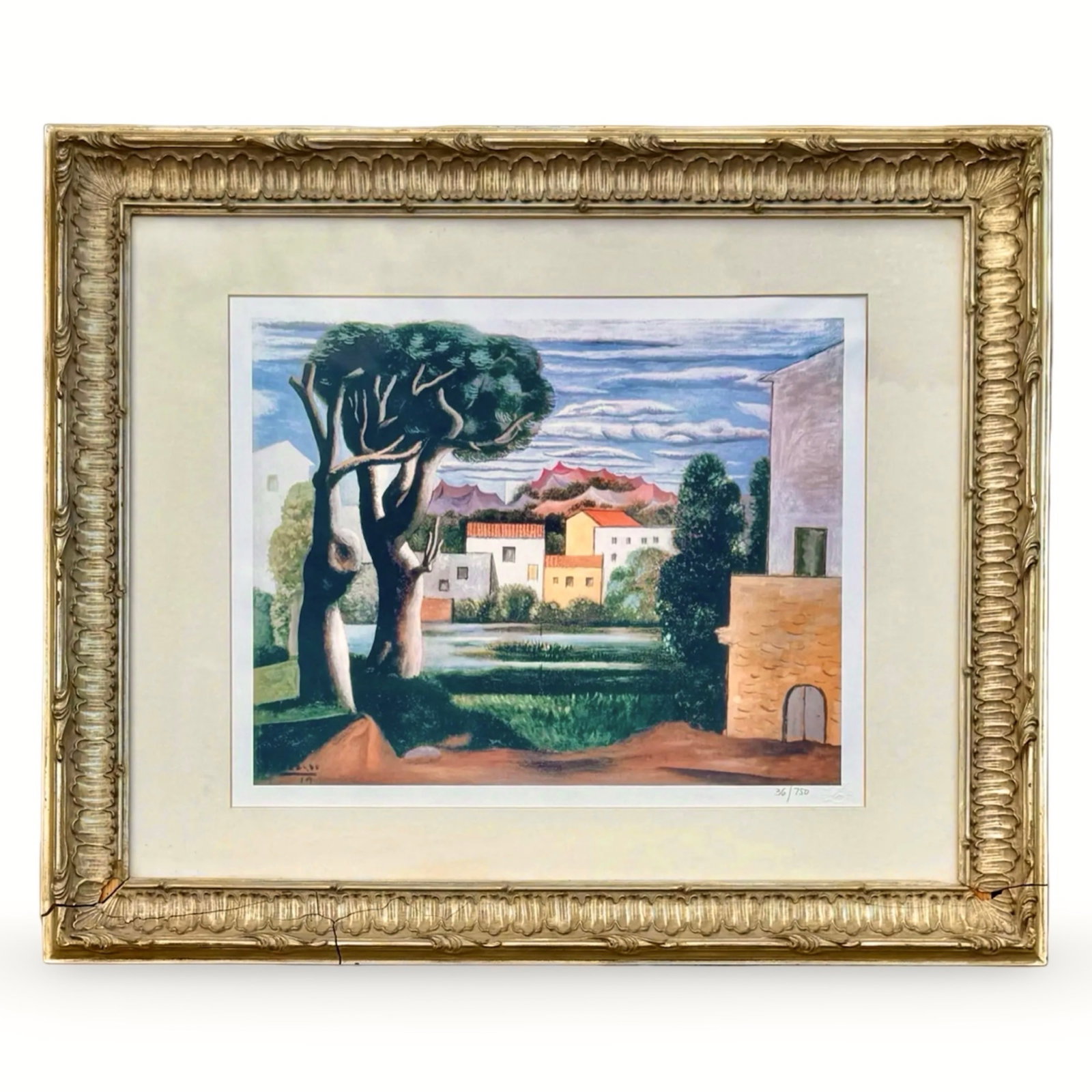 Picasso Landscape Print Limited Edition: Framed print of Picasso's Landscape with Dead and Live Trees (1919). Limited-edition, numbered. Matted and set in wood frame. Approx. Dimensions: 20H x 24W x 1.25D inches