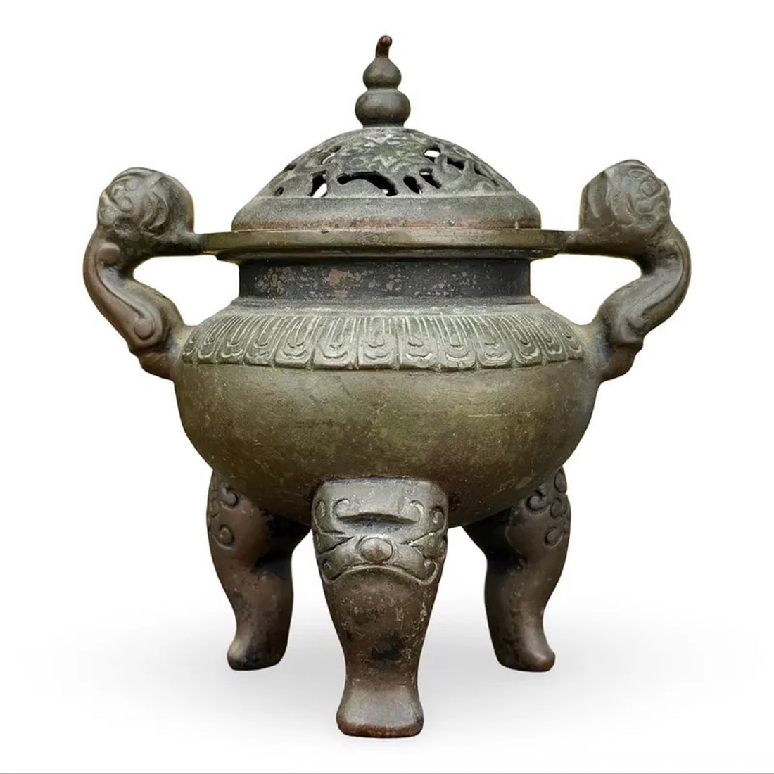Chinese Foo Dog Bronze Tripod Censer Ding (1 of 9)
