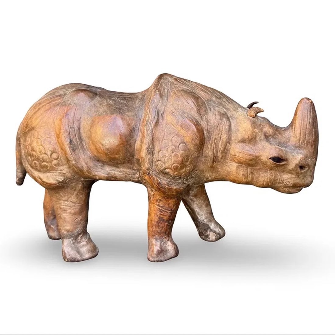 Leather Wrapped Rhino Figurine Sculpture (1 of 8)