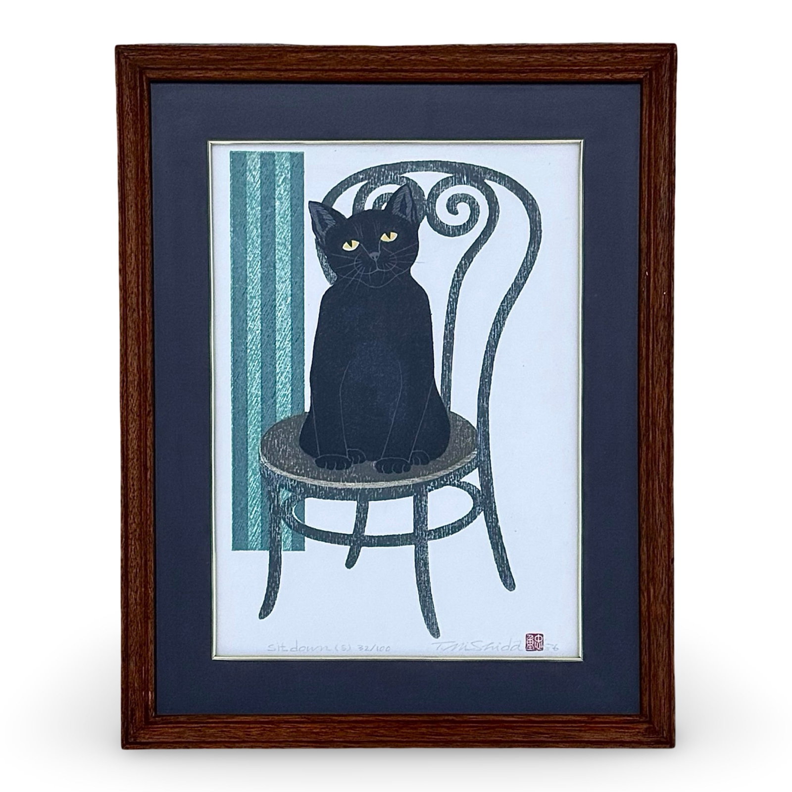 Nishida Sit Down Cat Woodblock Print (1 of 7)