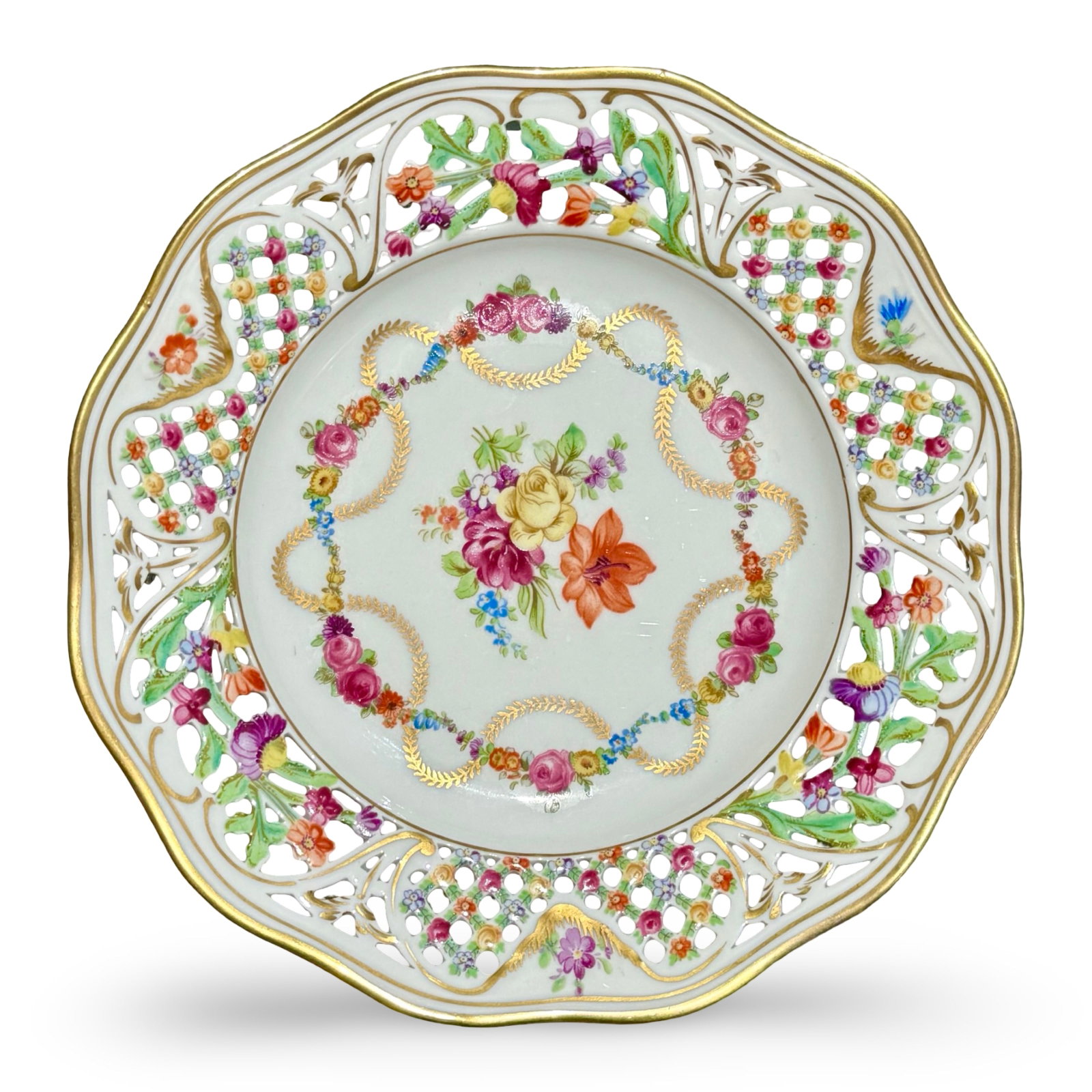 Schumann Bavaria Dresden Plate: Schumann Bavaria Chateau Dresden porcelain cabinet plate. Marked on base. Approx. Dimensions: 7.75W x 7.75D x 1.25H inches