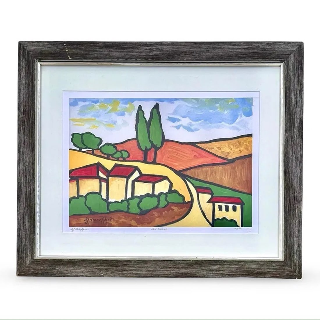 Grace Absi Cote d Azur Signed Print: Signed and numbered limited edition print “Cote d’Azur” by Grace Absi of a Mediterranean coastal scene.