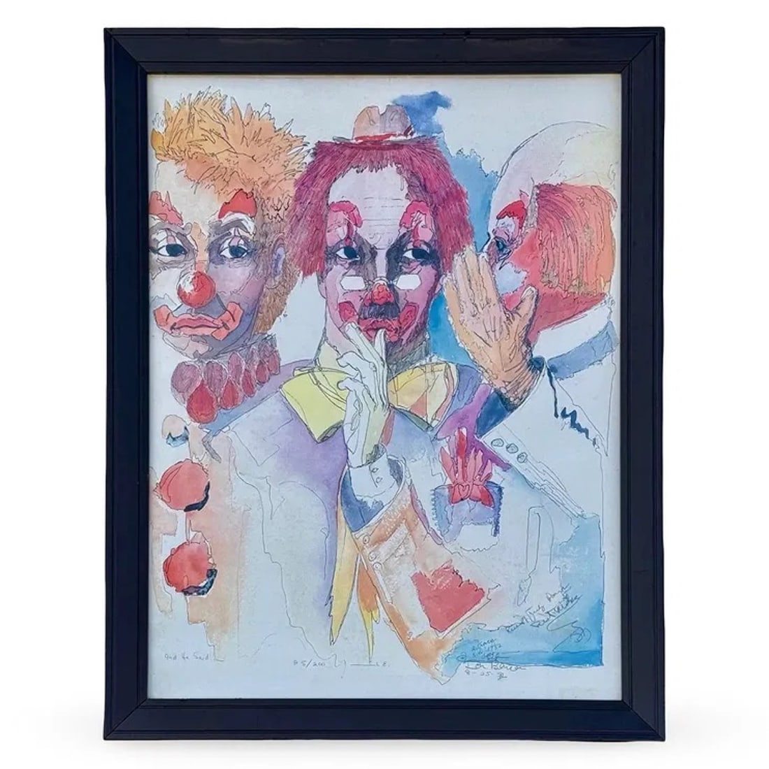 Vintage 3 Wise Monkeys Clown Signed Print (1 of 7)