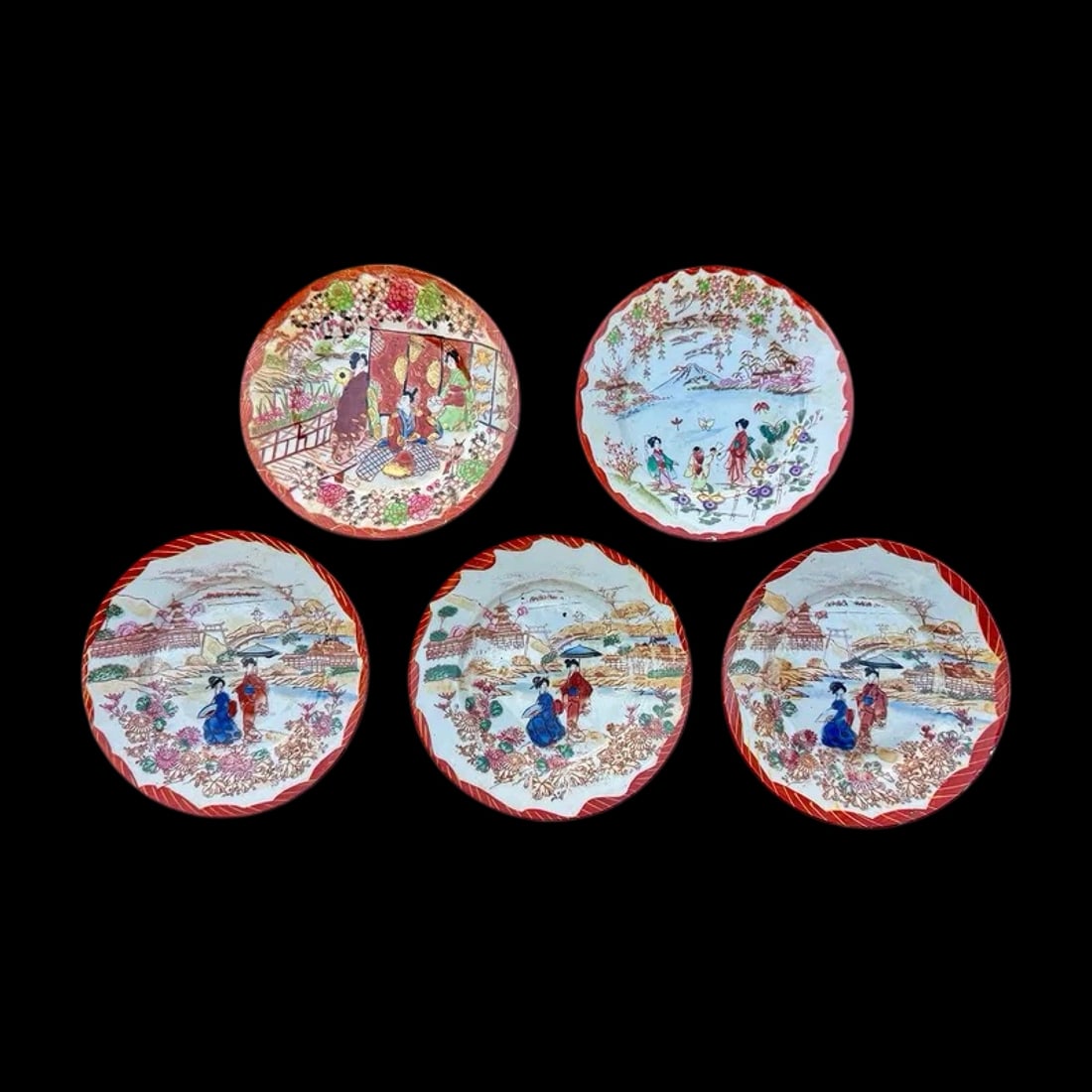 Japanese Geisha Porcelain Plates Set 5 (1 of 9)