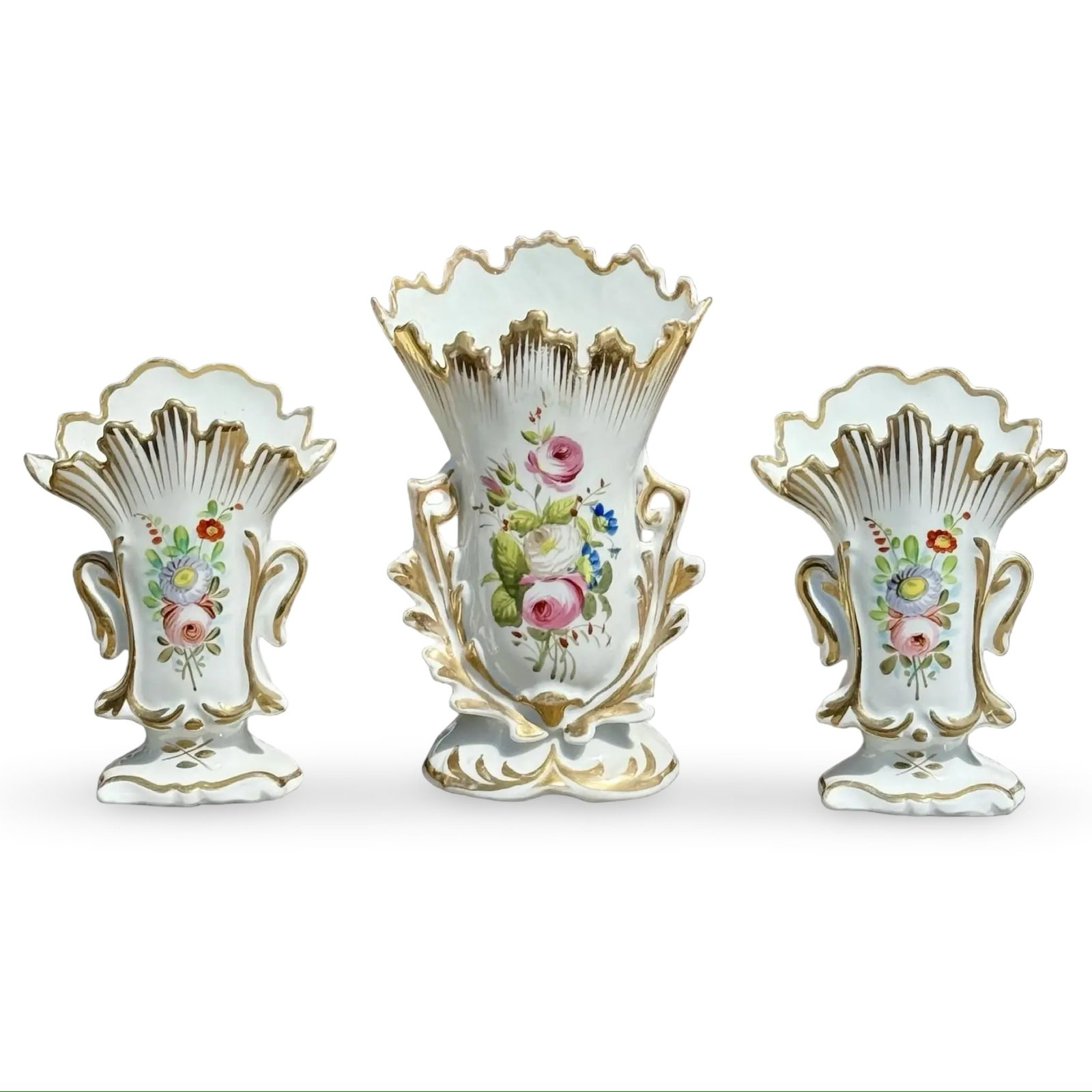Antique Old Paris Vase Set of 3 (1 of 8)