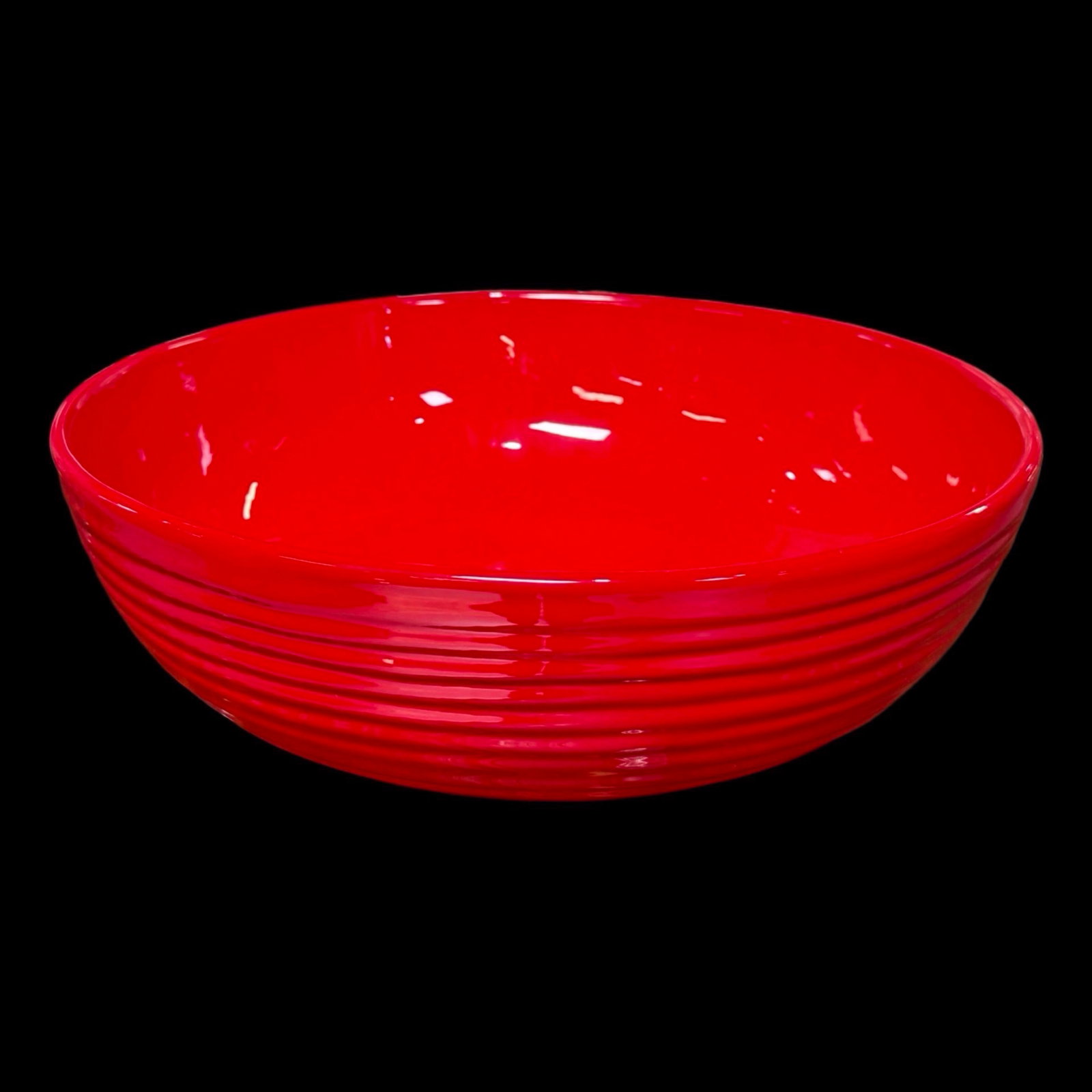 Vintage Red Ribbed Ceramic Serving Bowl (1 of 7)