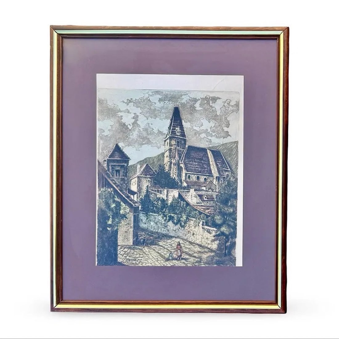 Marianne Almasy Color Etching Austrian Village: Color etching by Marianne L. Almasy depicting Weißenkirchen Austria village scene, signed and numbered print with architectural detail.