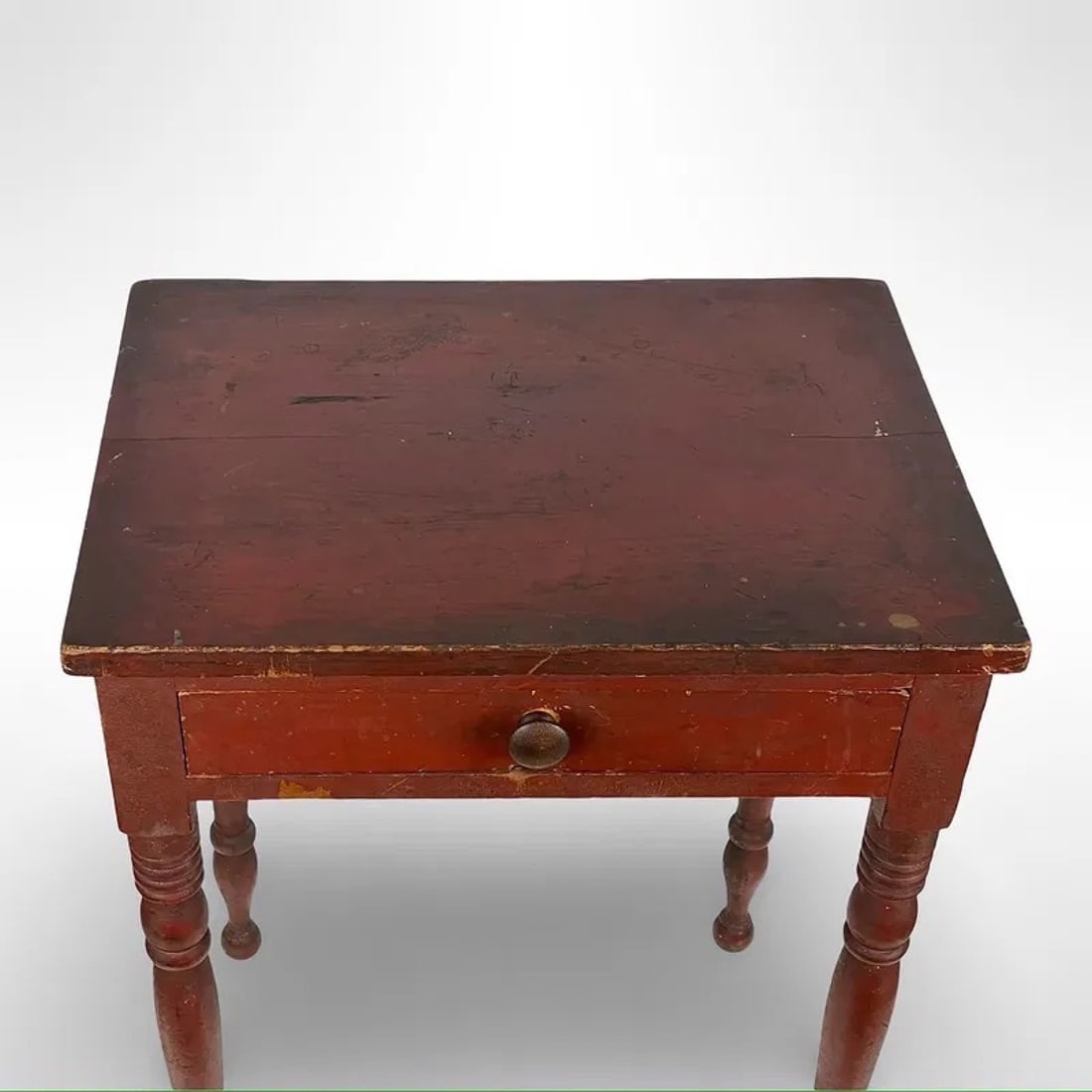 Signed Early American Red Side Table - 5