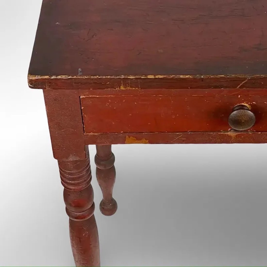 Signed Early American Red Side Table - 6