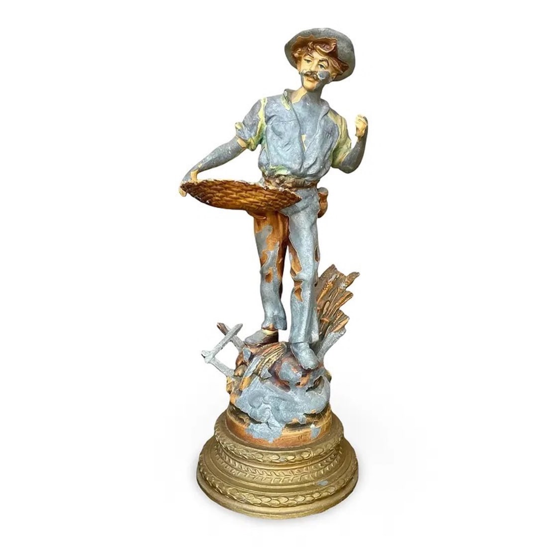 Spelter Polychrome Farmer Figure Sculpture (1 of 8)