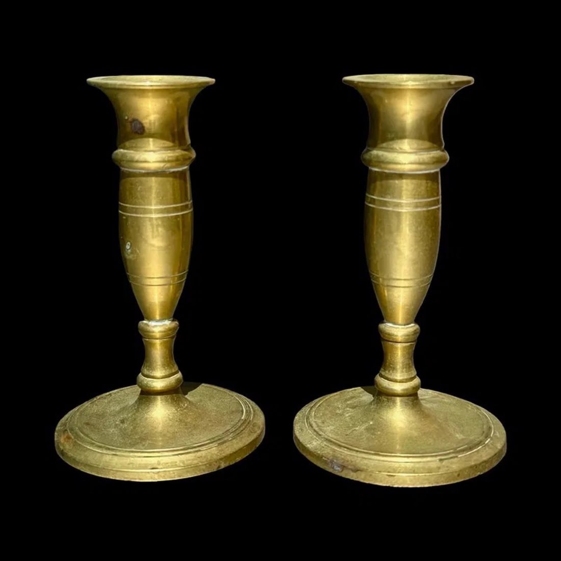 Fluted Brass Candlestick Holders Pair - 2