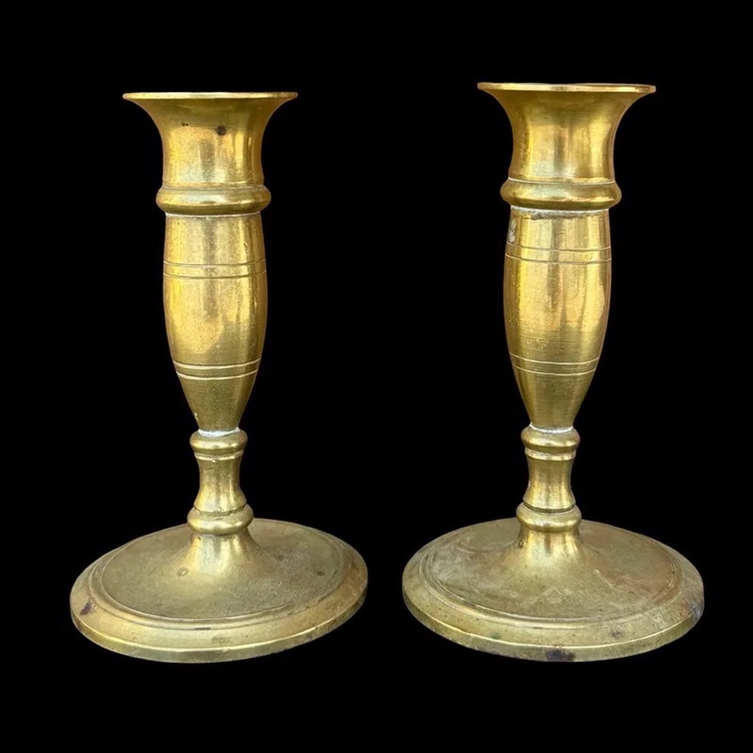 Fluted Brass Candlestick Holders Pair - 3