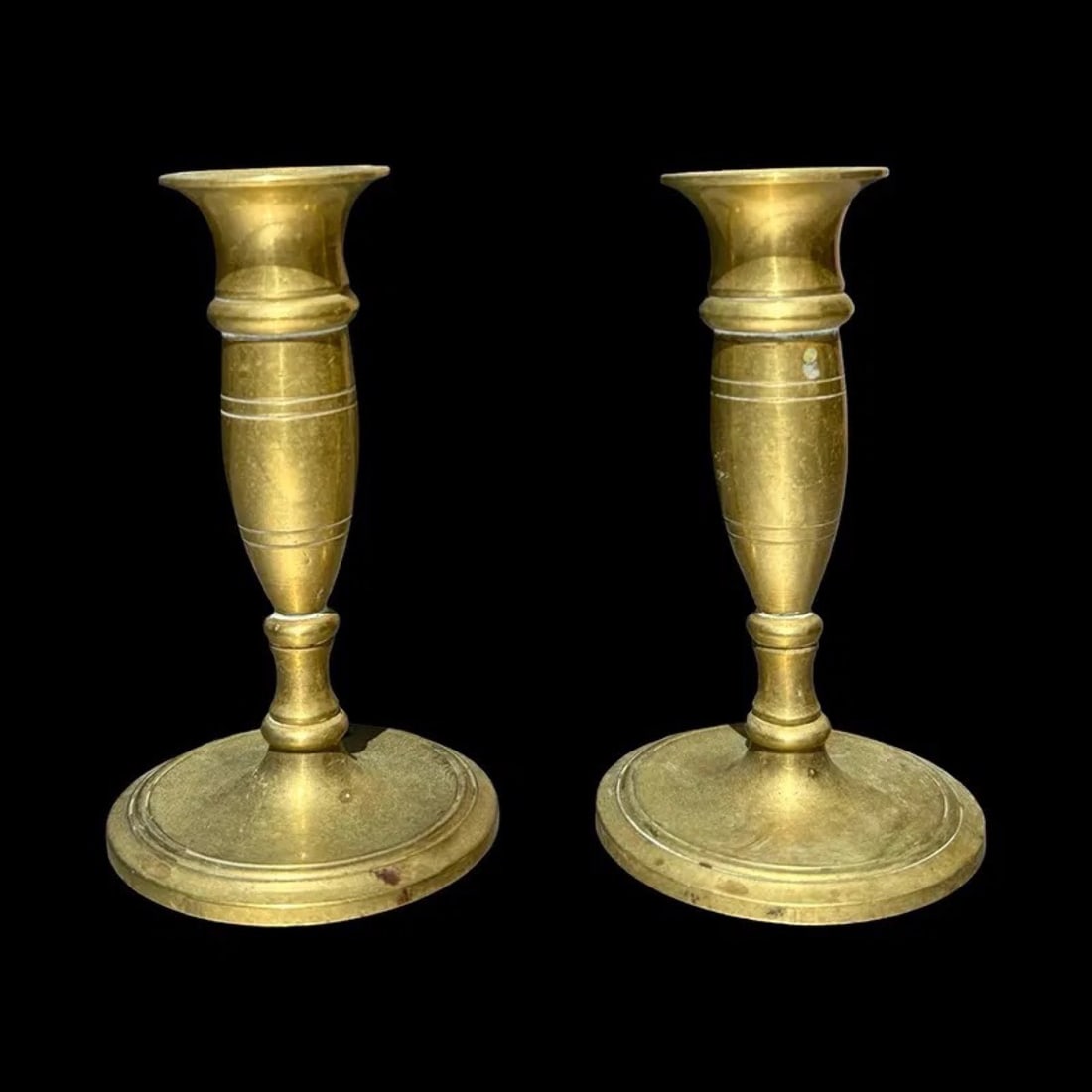 Fluted Brass Candlestick Holders Pair - 4