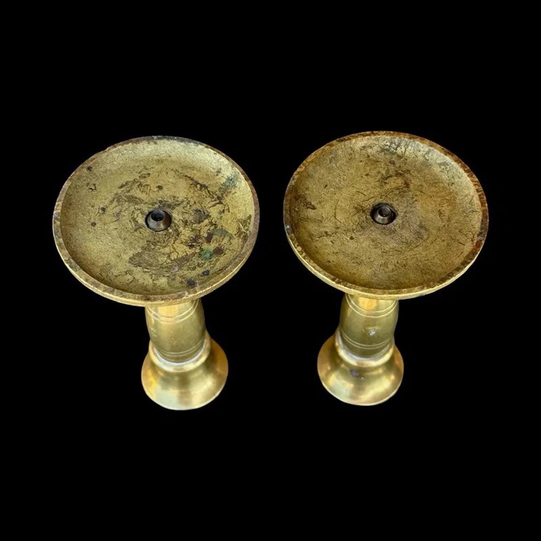 Fluted Brass Candlestick Holders Pair - 7