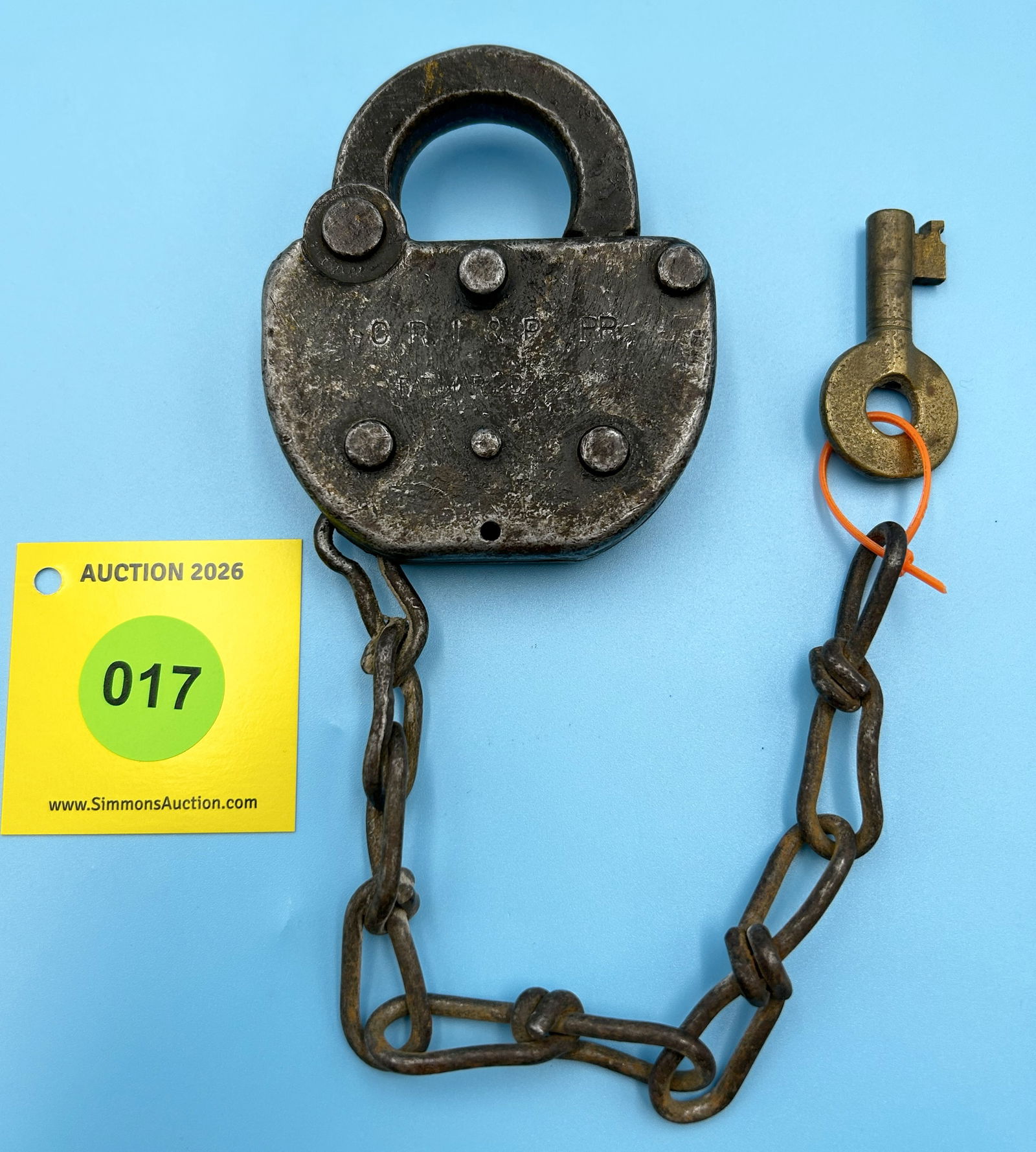 CR I & P RR 327 ALL STEEL LOCK (with KEY) PAT. MAR 29, 1920 (1 of 2)