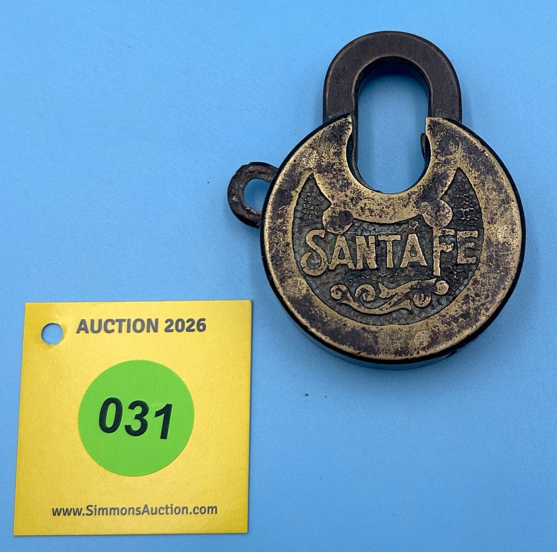 SANTA FE RAILROAD PANCAKE STYLE ALL BRASS LOCK (NO KEY) (1 of 2)