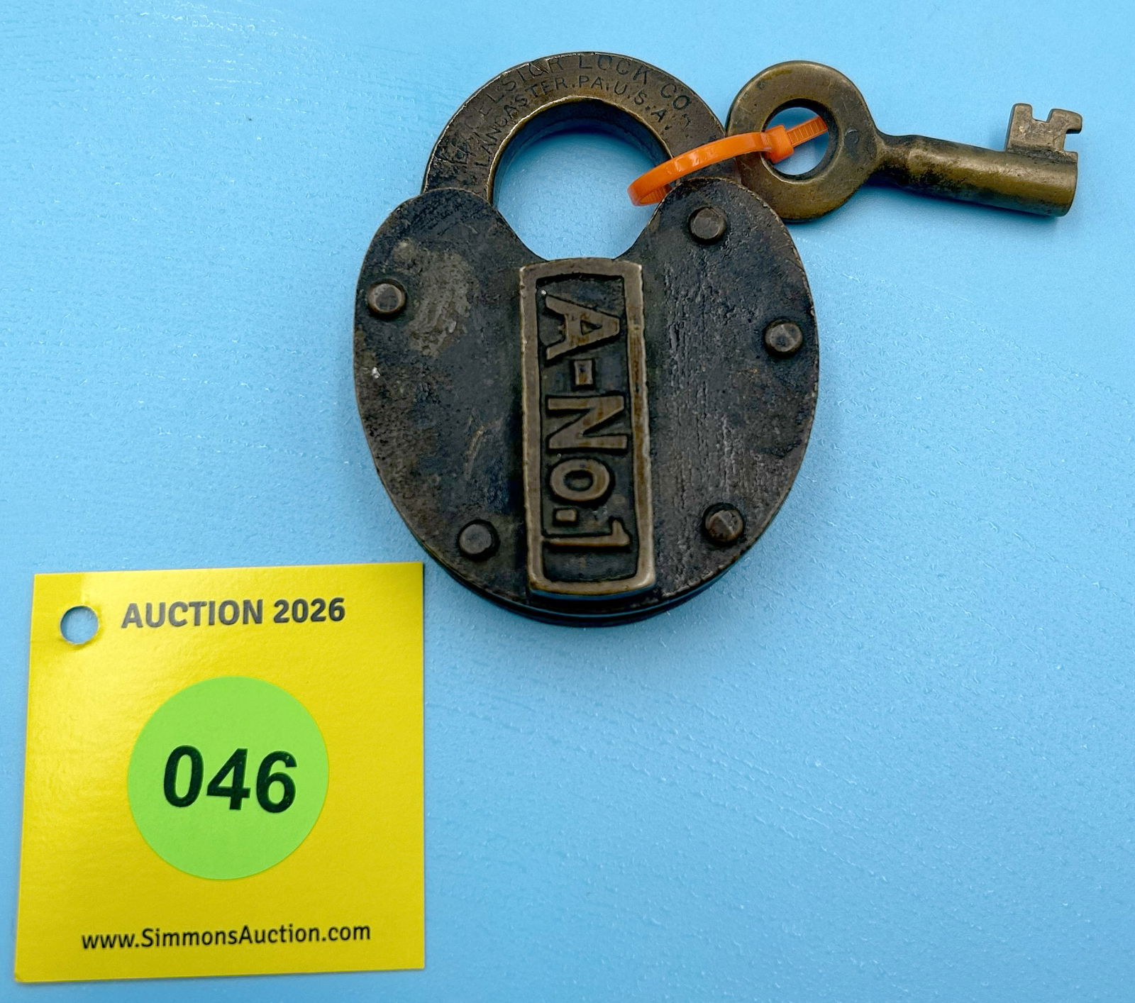 EXCELSIOR LOCK CO A - NO 1 ALL BRASS LOCK W/MARKED 5 KEY AND DUST COVER BACK OF SHACKLE AND KEY M... (1 of 2)