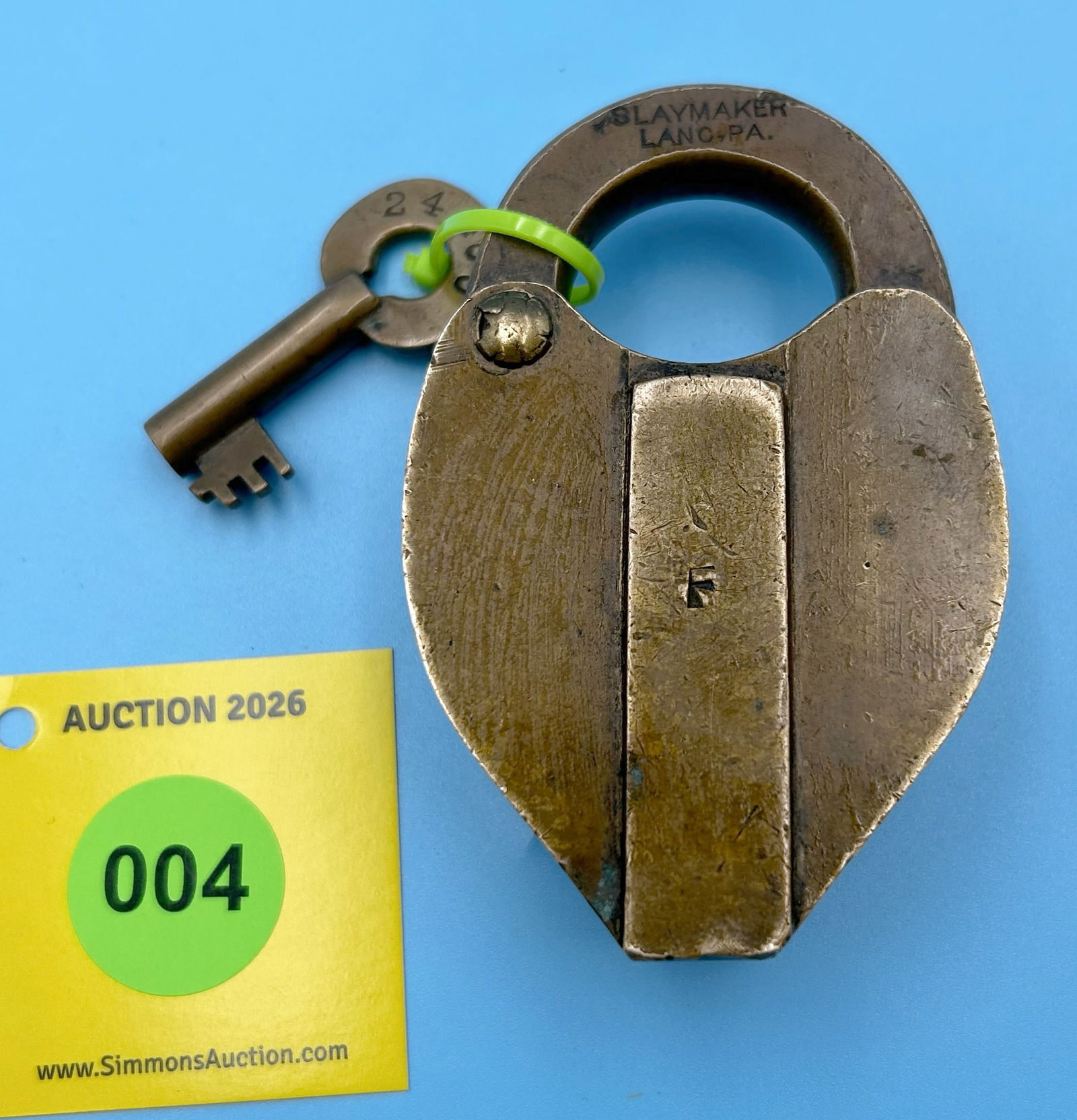 US BUREAU OF INTERNAL REVENUE SLAYMAKER LANCASTER, PA 24 460 LOCK W/ MARKED KEY AND DUST COVER  - 2