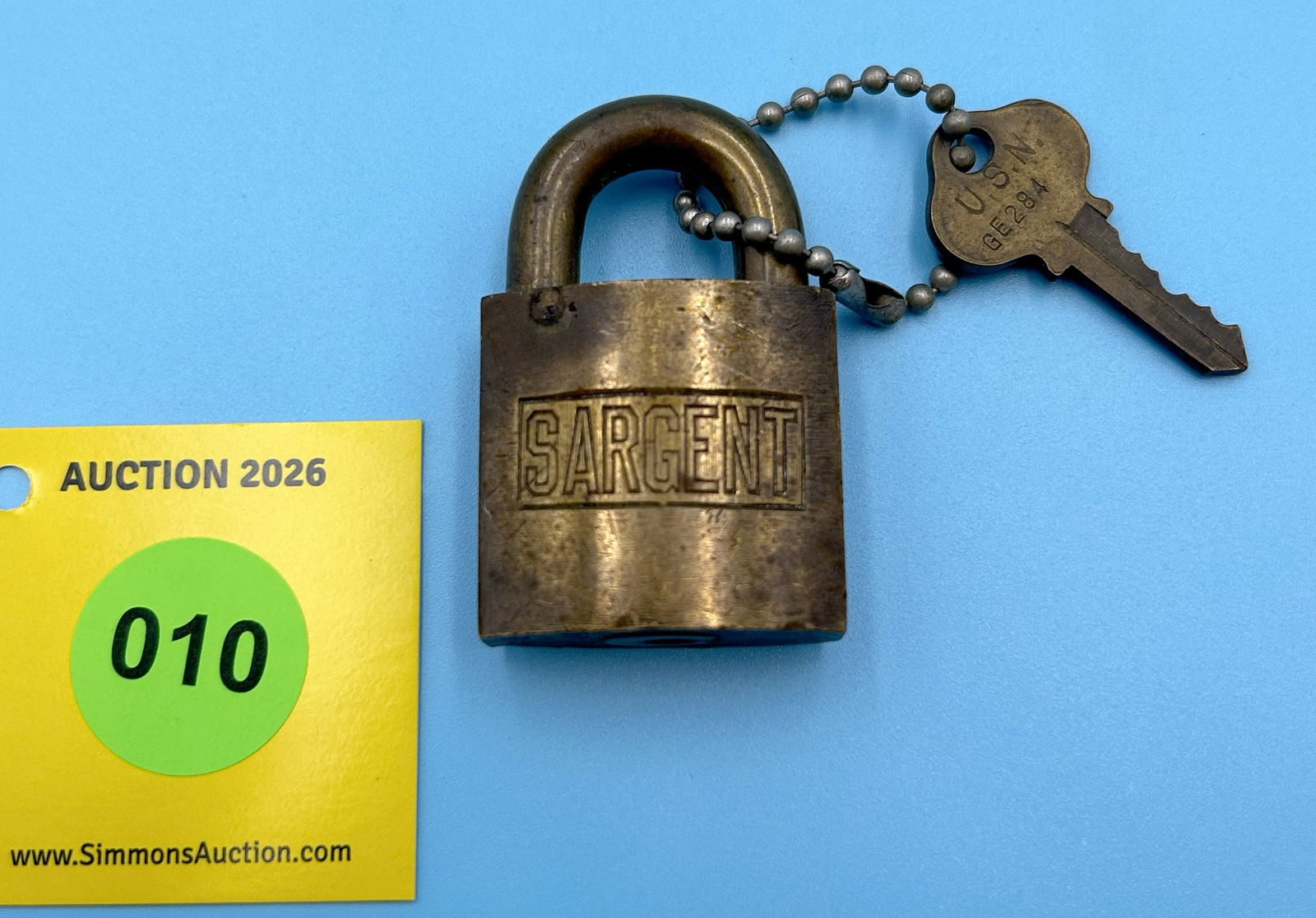 UNITED STATES NAVY BRASS SARGENT LOCK (WITH KEY) - 2