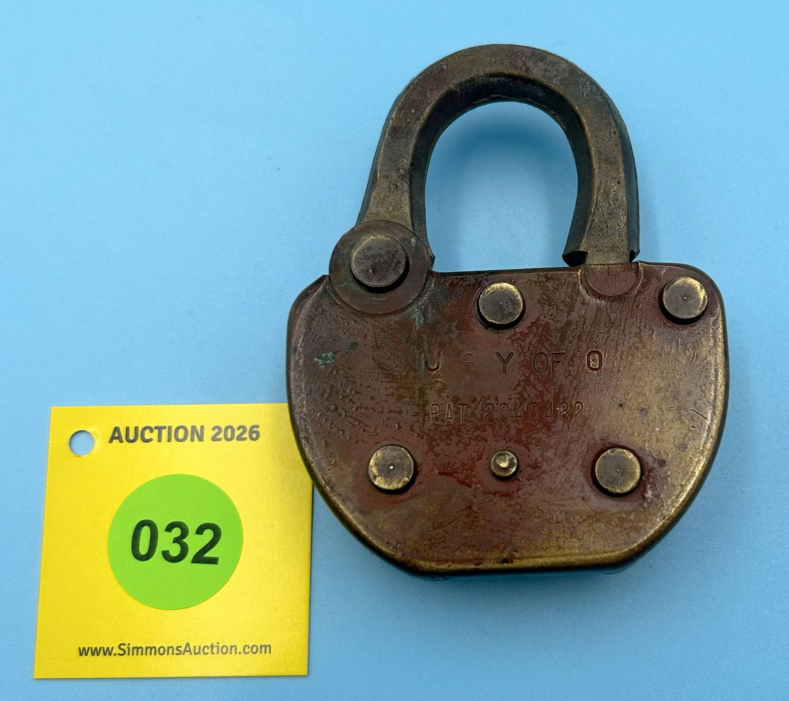 UNION STOCKYARDS OF OMAHA ADLAKE ALL BRASS LOCK WITH DUST COVER (NO KEY) PAT# 2040482 - 2