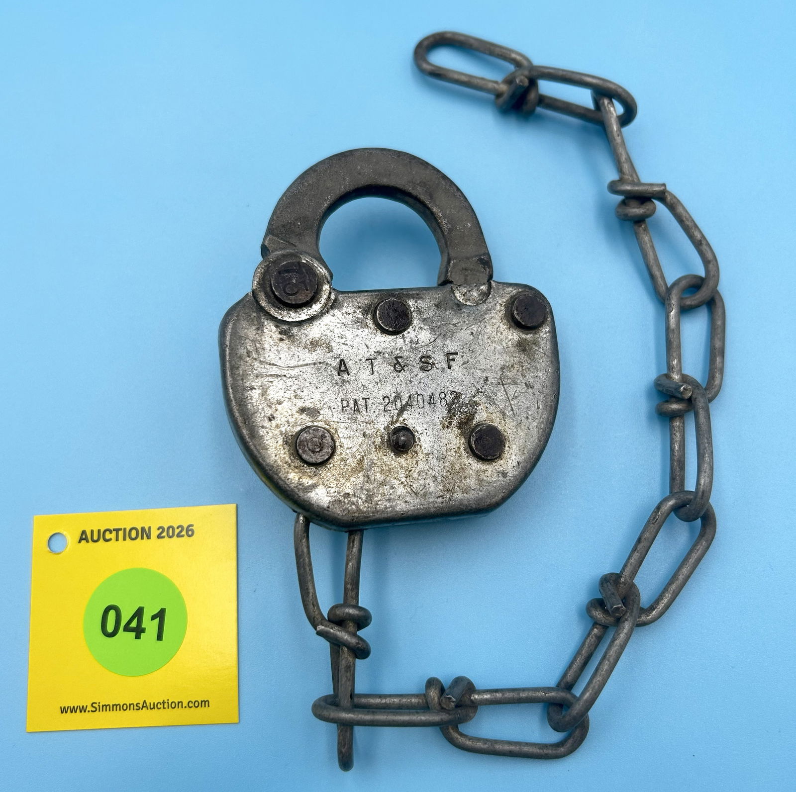 ATCHISON, TOPEKA AND SANTA FE RAILWAY (AT&SF) ADLAKE ALL STEEL LOCK WITH DUST COVER, (NO KEY) PAT... - 2