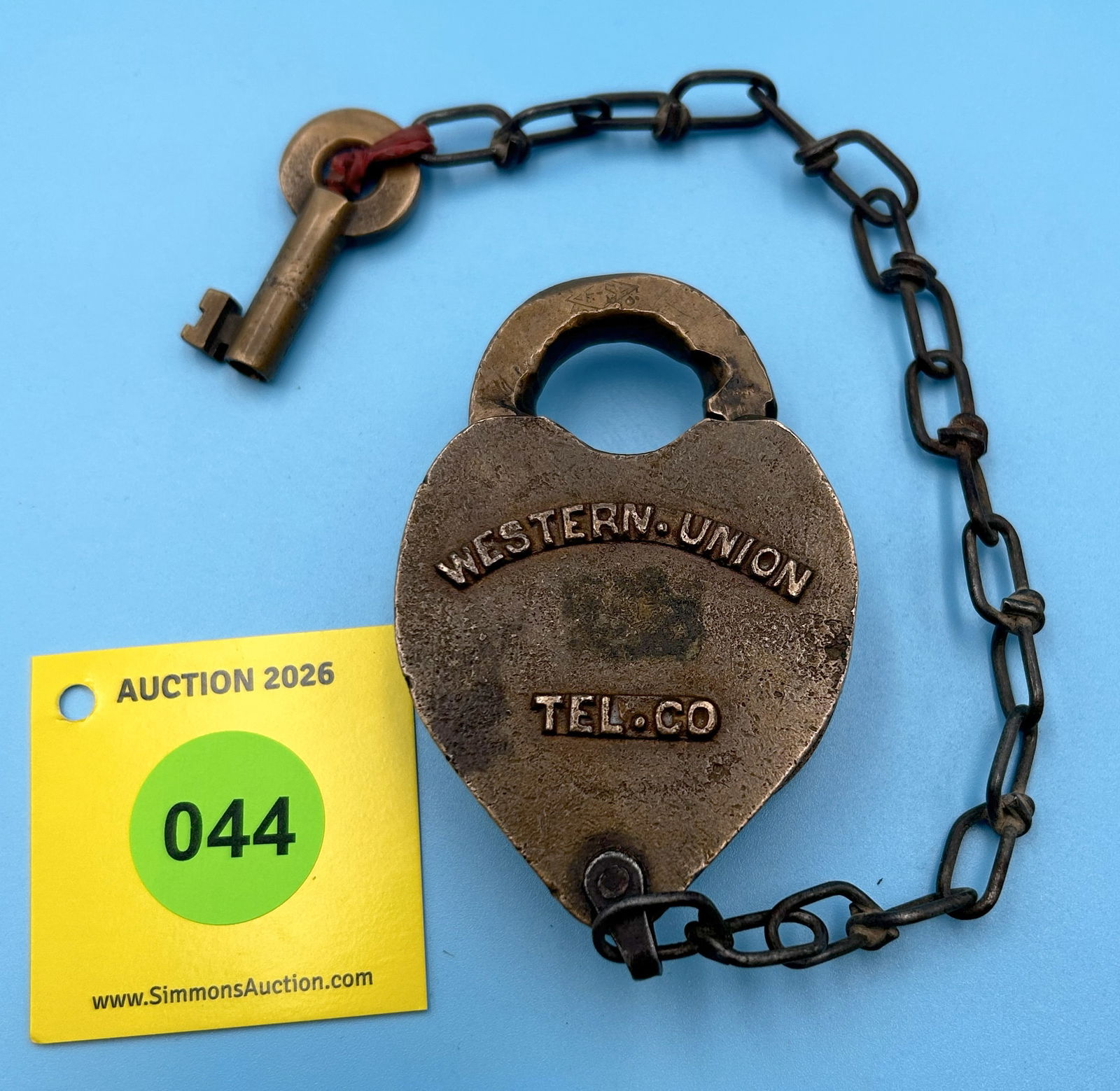 WESTERN UNION TEL. CO ALL BRASS W/1965 KEY AND DUST COVER - 2