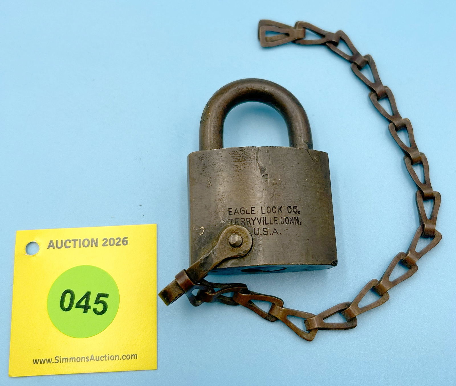 US EAGLE LOCK CO. TERRYVILLE CONN ALL BRASS LOCK, (NO KEY) - 2