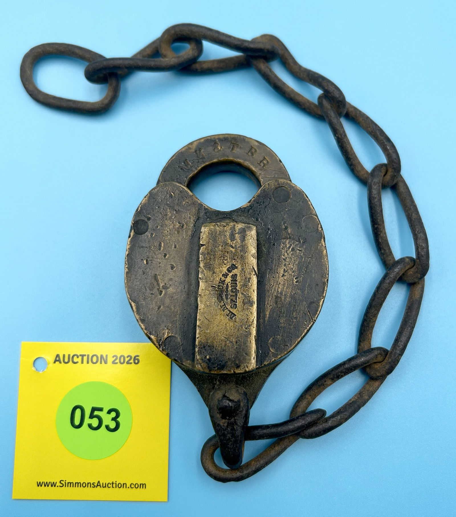 MISSOURI KANSAS & TEXAS RAILROAD ST. LOUIS LOCK WITH DUST COVER, (NO KEY) (1 of 2)