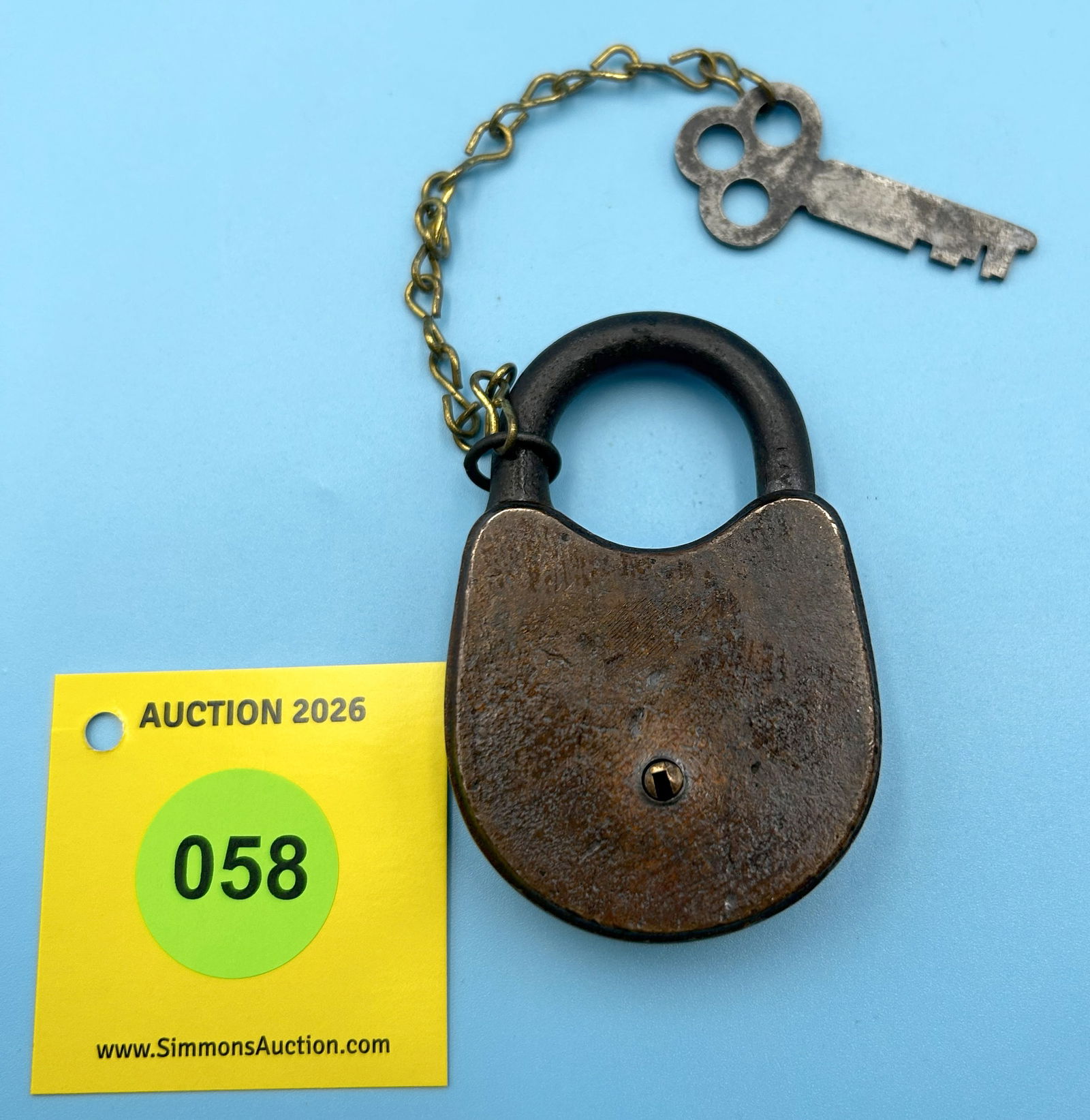 GEORGE WORTHINGTON COMPANY, ANNIVERSARY 1829-1929 HARDED STEEL SHACKLE WITH BRASS BODY LOCK, (WIT... - 2